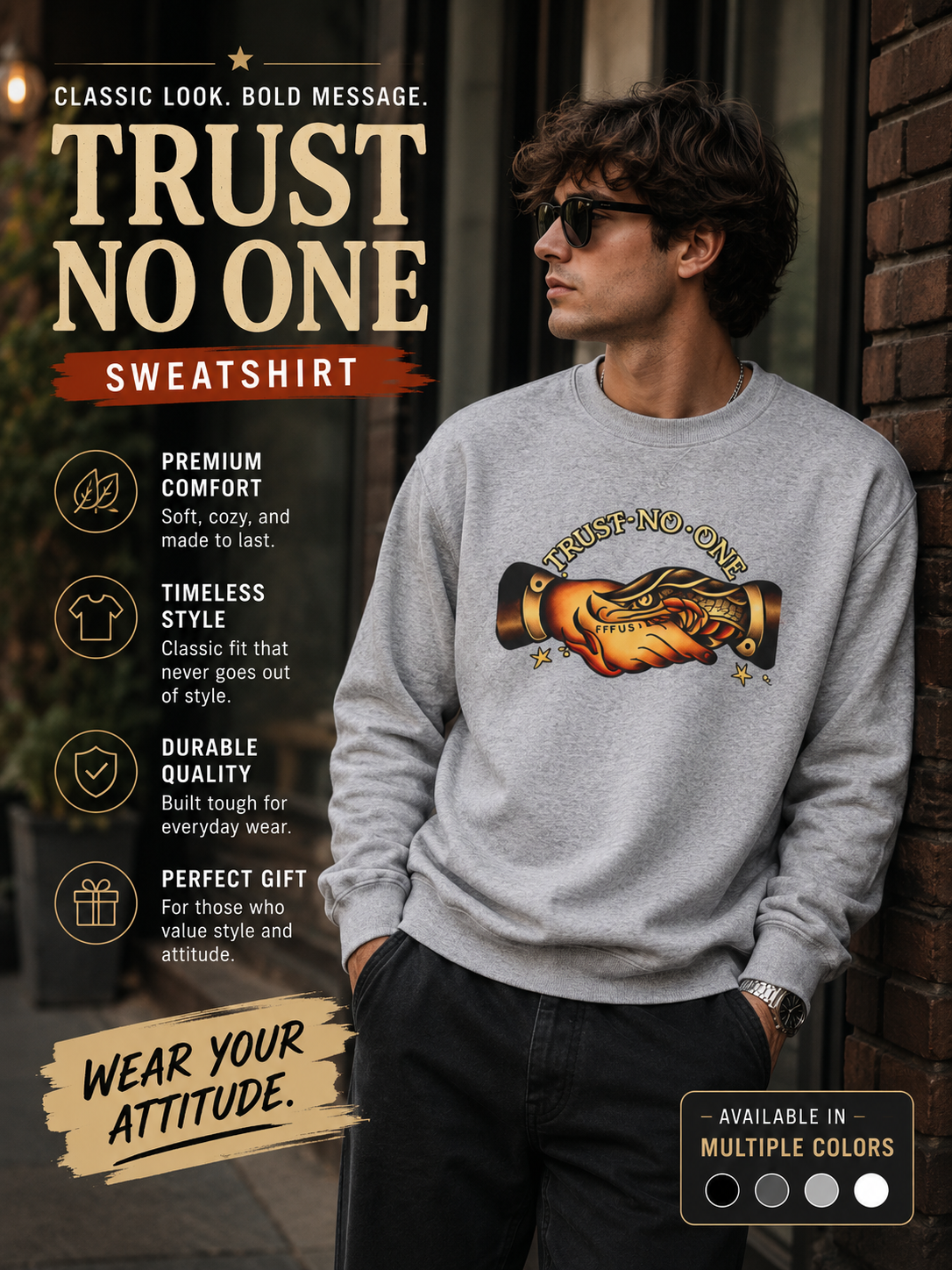 Trust No One Sweatshirt Vintage Tattoo Style Crewneck Retro Graphic Sweatshirt Alternative Streetwear Unisex Pullover Gift For Him Her