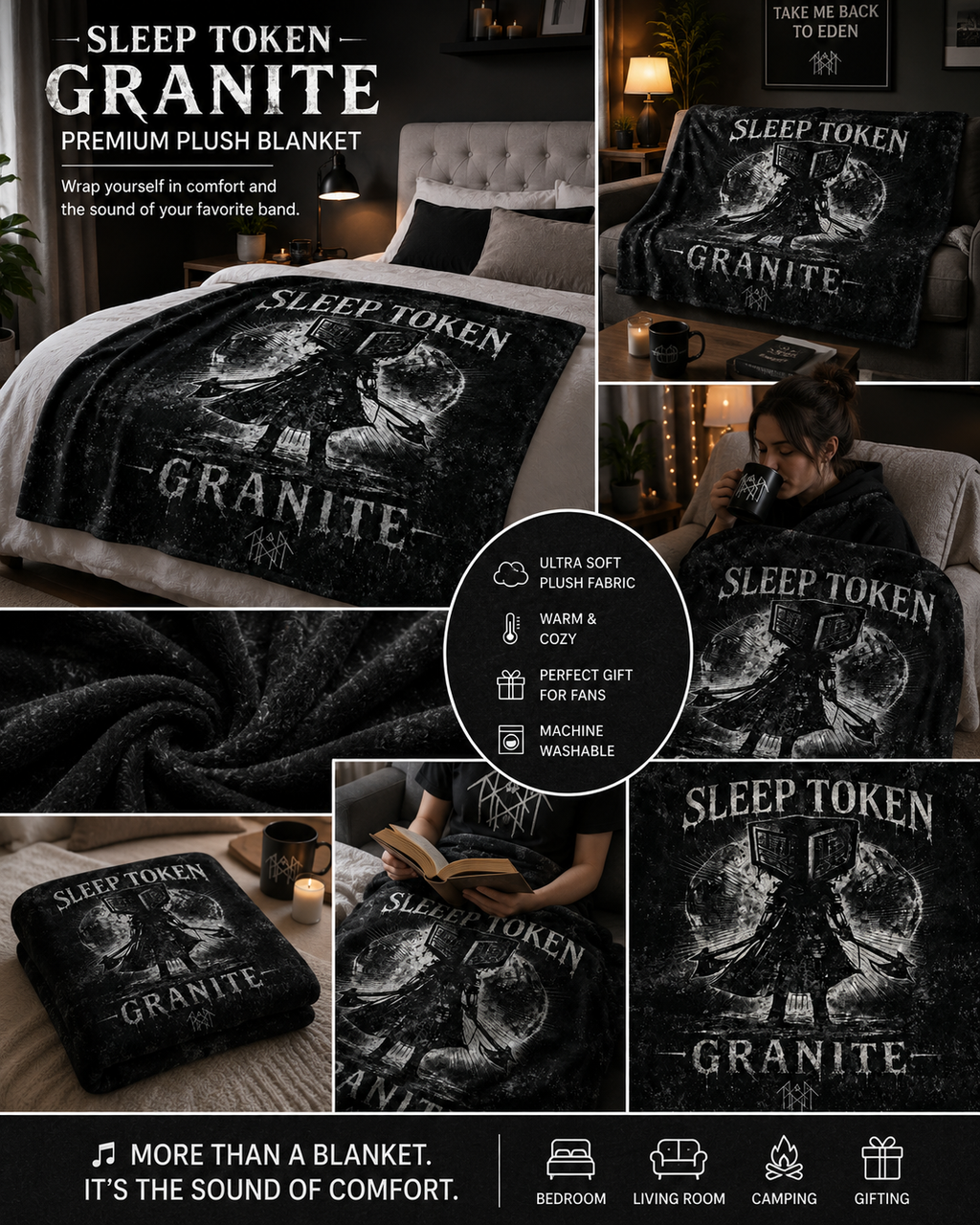 Sleep Token Inspired Granite Plush Blanket | Ultra-Soft Fan Blan