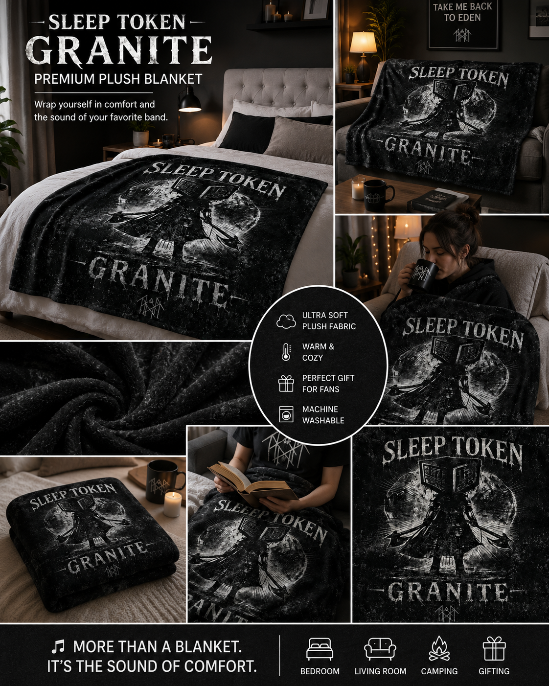 Sleep Token Inspired Granite Plush Blanket | Ultra-Soft Fan Blan