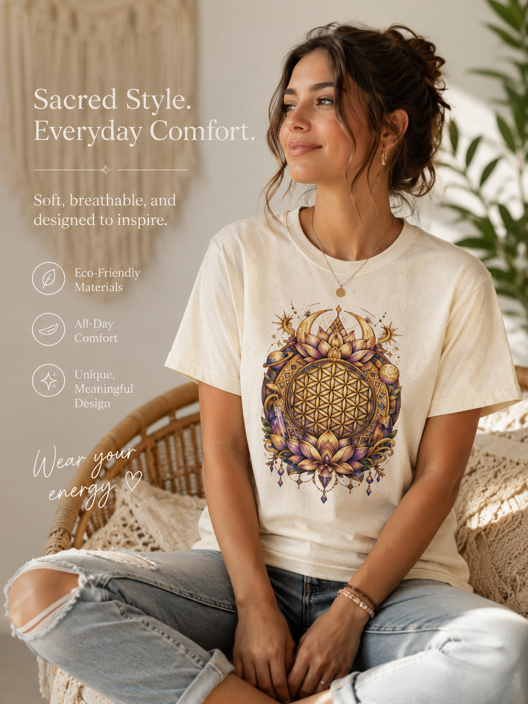 Flower of Life Shirt Sacred Geometry Tee Boho Spiritual T Shirt Celestial Lotus Graphic Tee Yoga Meditation Unisex Shirt
