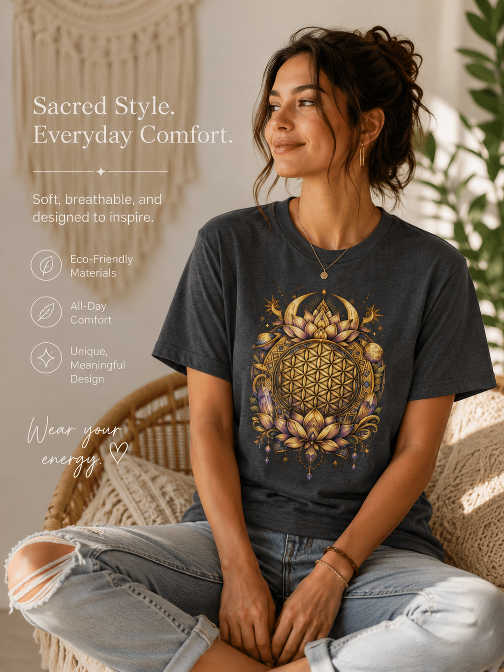 Flower of Life Shirt Sacred Geometry Tee Boho Spiritual T Shirt Celestial Lotus Graphic Tee Yoga Meditation Unisex Shirt