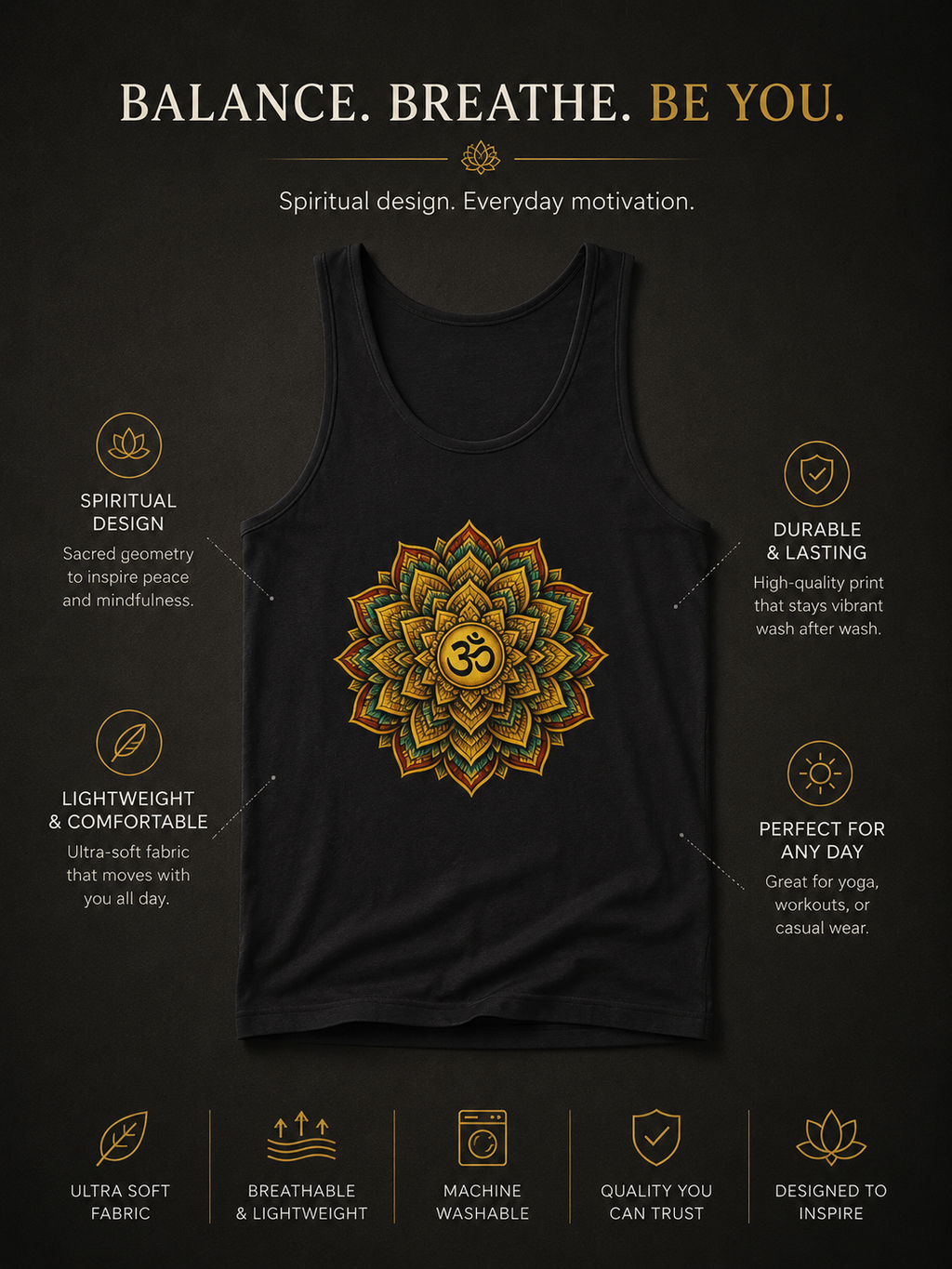 Om Mandala Tank Top Spiritual Yoga Shirt Boho Meditation Tank Sacred Geometry Festival Clothing Zen Aesthetic Womens Graphic Tank