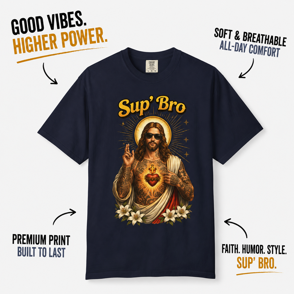 Sup Bro Tattoo Jesus Graphic Tee Funny Faith Tee Edgy Christian Graphic T Shirt Unisex Oversized Aesthetic Tee Viral TikTok Style