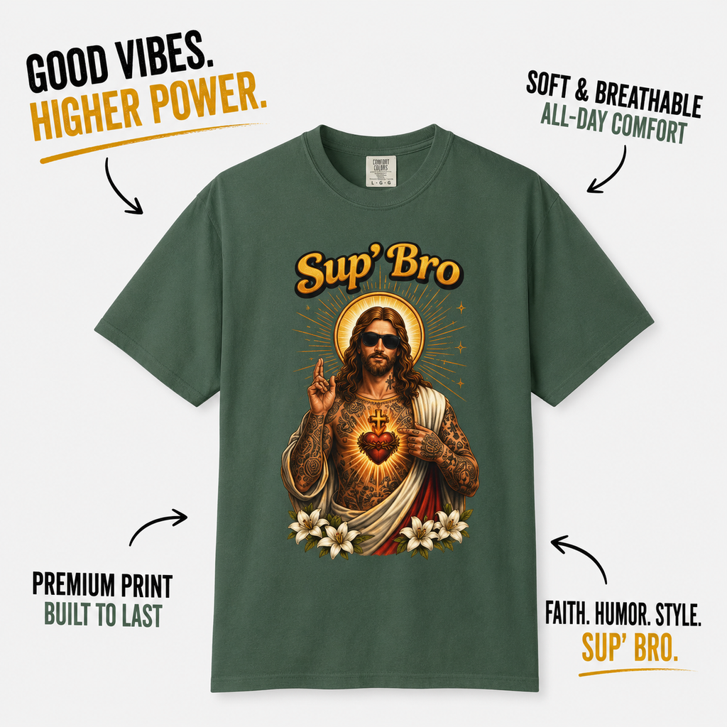 Sup Bro Tattoo Jesus Graphic Tee Funny Faith Tee Edgy Christian Graphic T Shirt Unisex Oversized Aesthetic Tee Viral TikTok Style