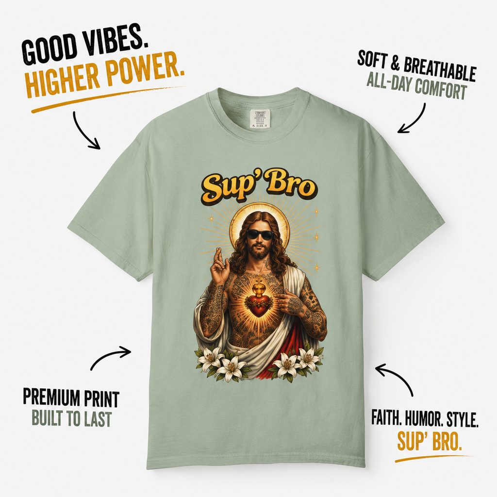 Sup Bro Tattoo Jesus Graphic Tee Funny Faith Tee Edgy Christian Graphic T Shirt Unisex Oversized Aesthetic Tee Viral TikTok Style