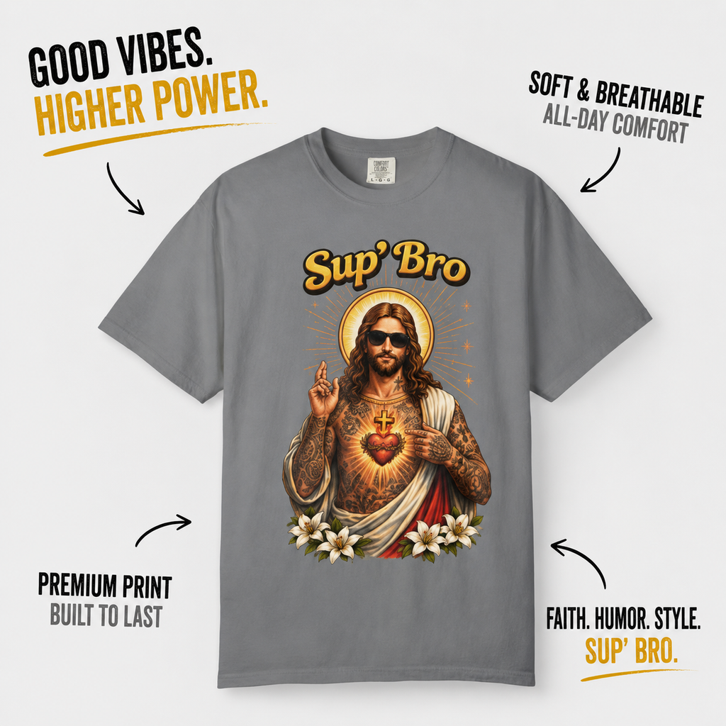 Sup Bro Tattoo Jesus Graphic Tee Funny Faith Tee Edgy Christian Graphic T Shirt Unisex Oversized Aesthetic Tee Viral TikTok Style