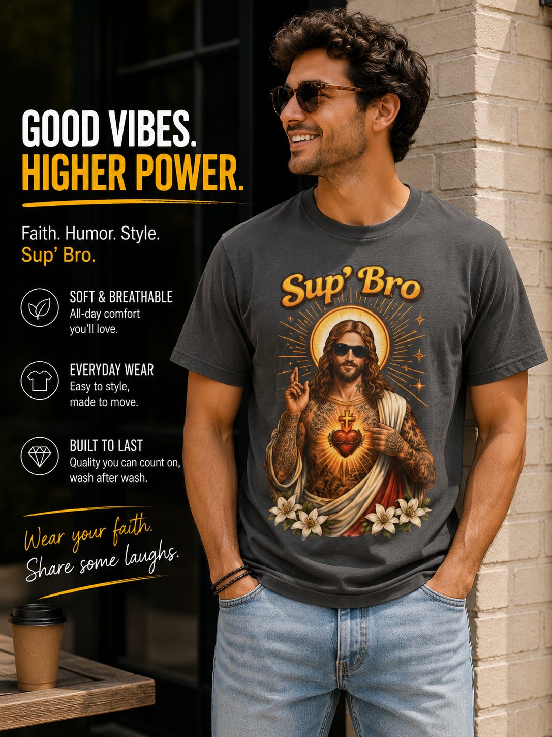 Sup Bro Tattoo Jesus Graphic Tee Funny Faith Tee Edgy Christian Graphic T Shirt Unisex Oversized Aesthetic Tee Viral TikTok Style