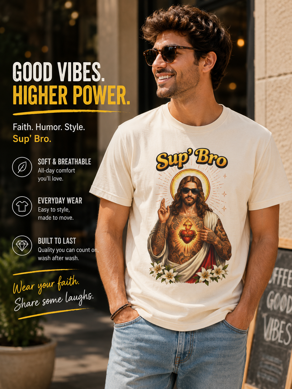 Sup Bro Tattoo Jesus Graphic Tee Funny Faith Tee Edgy Christian Graphic T Shirt Unisex Oversized Aesthetic Tee Viral TikTok Style