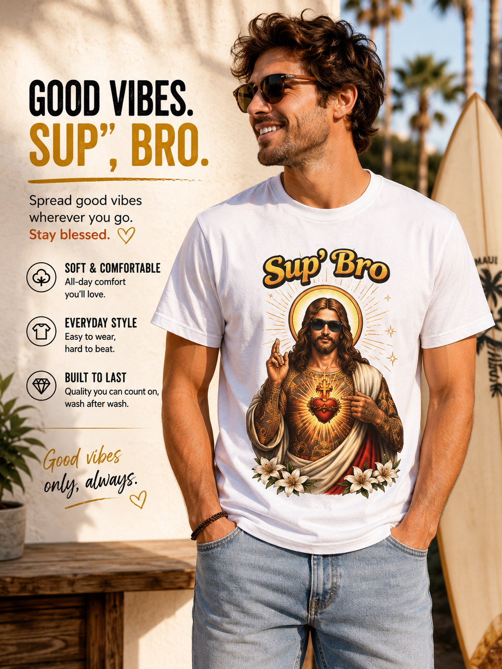 Sup Bro Tattoo Jesus Graphic Tee Funny Faith Tee Edgy Christian Graphic T Shirt Unisex Oversized Aesthetic Tee Viral TikTok Style