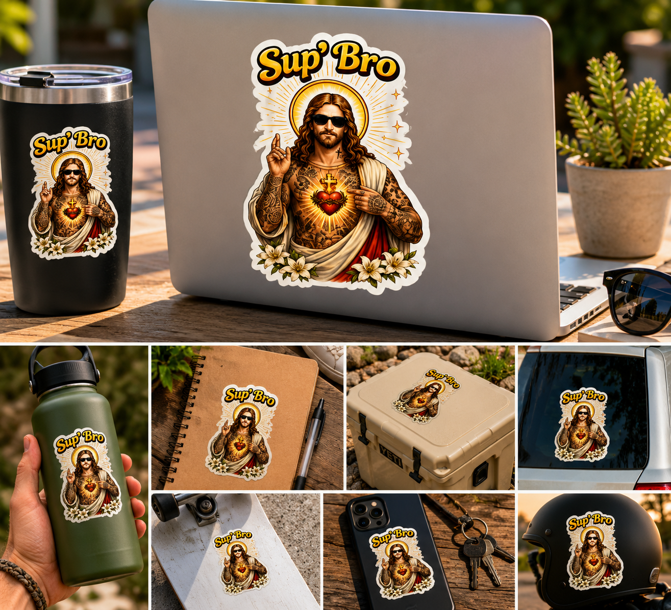 Sup Bro Jesus Sticker Funny Christian Decal Waterproof Vinyl Sticker Tattooed Jesus Laptop Sticker Faith Humor Car Decal Religious Gift