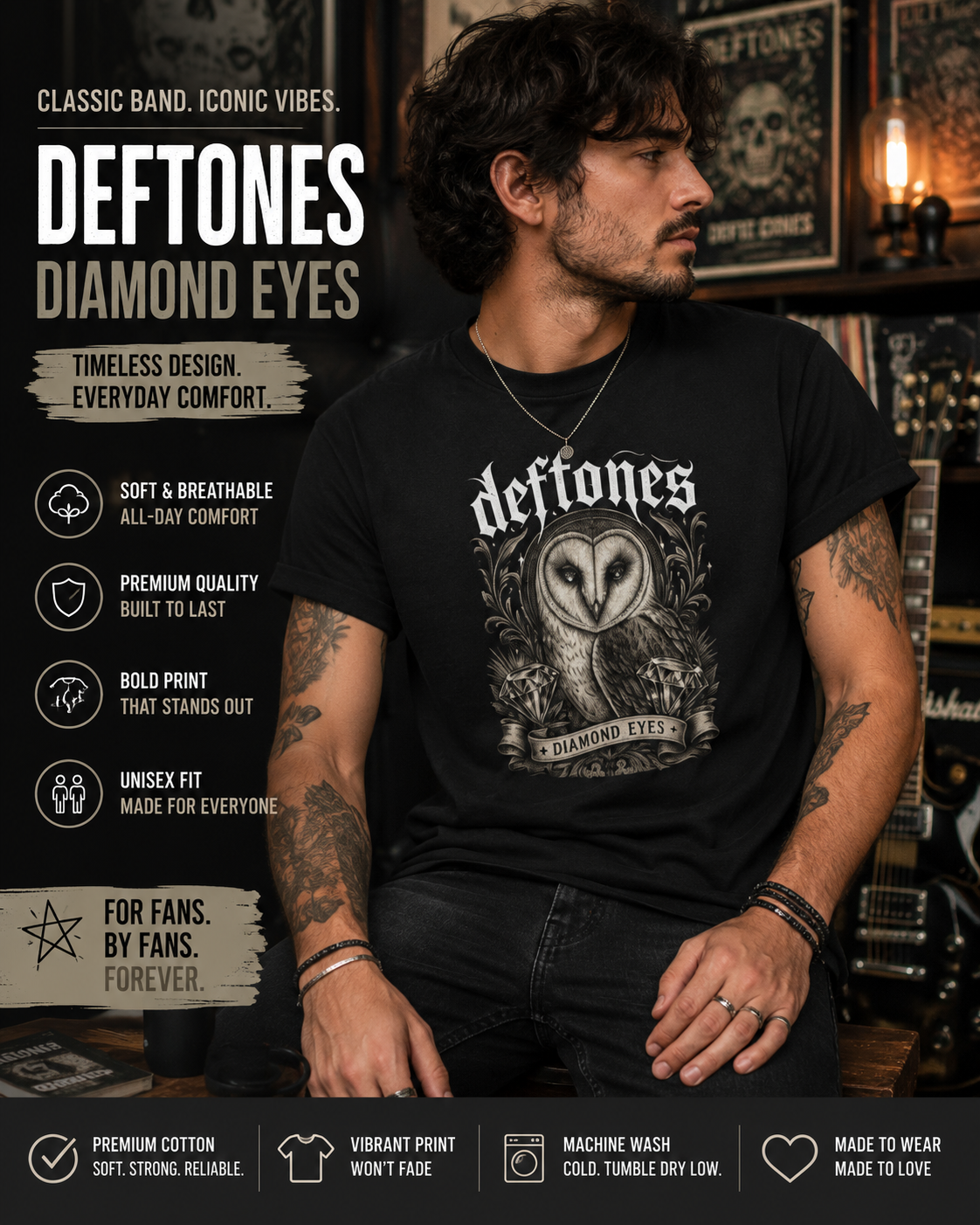 Deftones Diamond Eyes Owl Shirt Vintage Tattoo Style Band Tee Gothic Barn Owl Graphic T Shirt Alternative Streetwear Unisex Tee