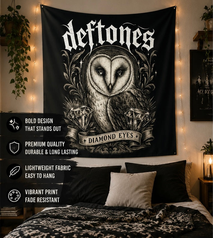 Deftones Diamond Eyes Tapestry Gothic Owl Wall Hanging Alternative Room Decor Dark Aesthetic Bedroom Dorm Music Room Tapestry