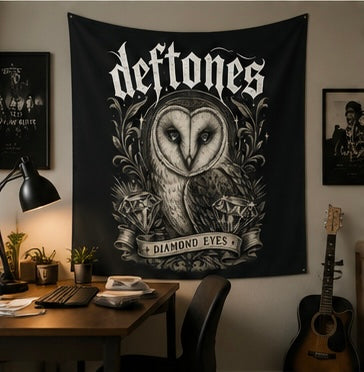 Deftones Diamond Eyes Tapestry Gothic Owl Wall Hanging Alternative Room Decor Dark Aesthetic Bedroom Dorm Music Room Tapestry