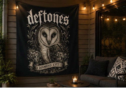 Deftones Diamond Eyes Tapestry Gothic Owl Wall Hanging Alternative Room Decor Dark Aesthetic Bedroom Dorm Music Room Tapestry