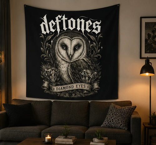 Deftones Diamond Eyes Tapestry Gothic Owl Wall Hanging Alternative Room Decor Dark Aesthetic Bedroom Dorm Music Room Tapestry