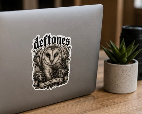 Deftones Diamond Eyes Sticker Gothic Owl Vinyl Decal Alternative Band Inspired Waterproof Laptop Water Bottle Sticker