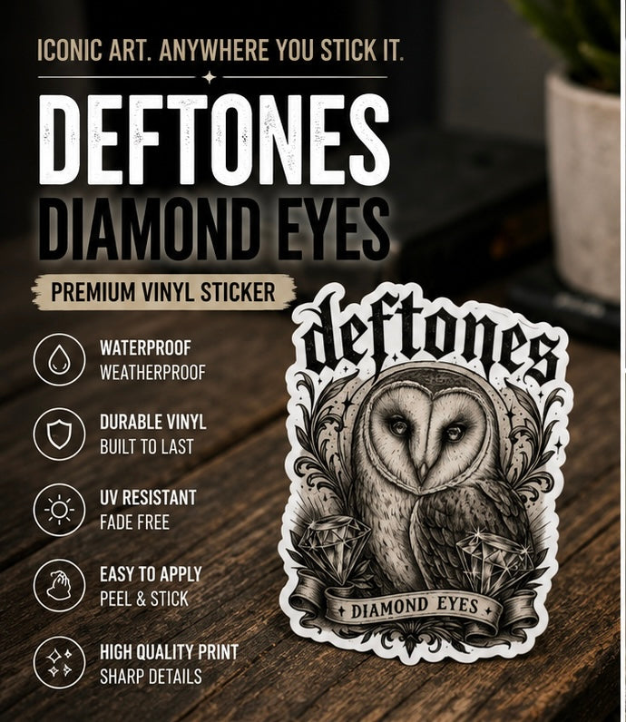 Deftones Diamond Eyes Sticker Gothic Owl Vinyl Decal Alternative Band Inspired Waterproof Laptop Water Bottle Sticker