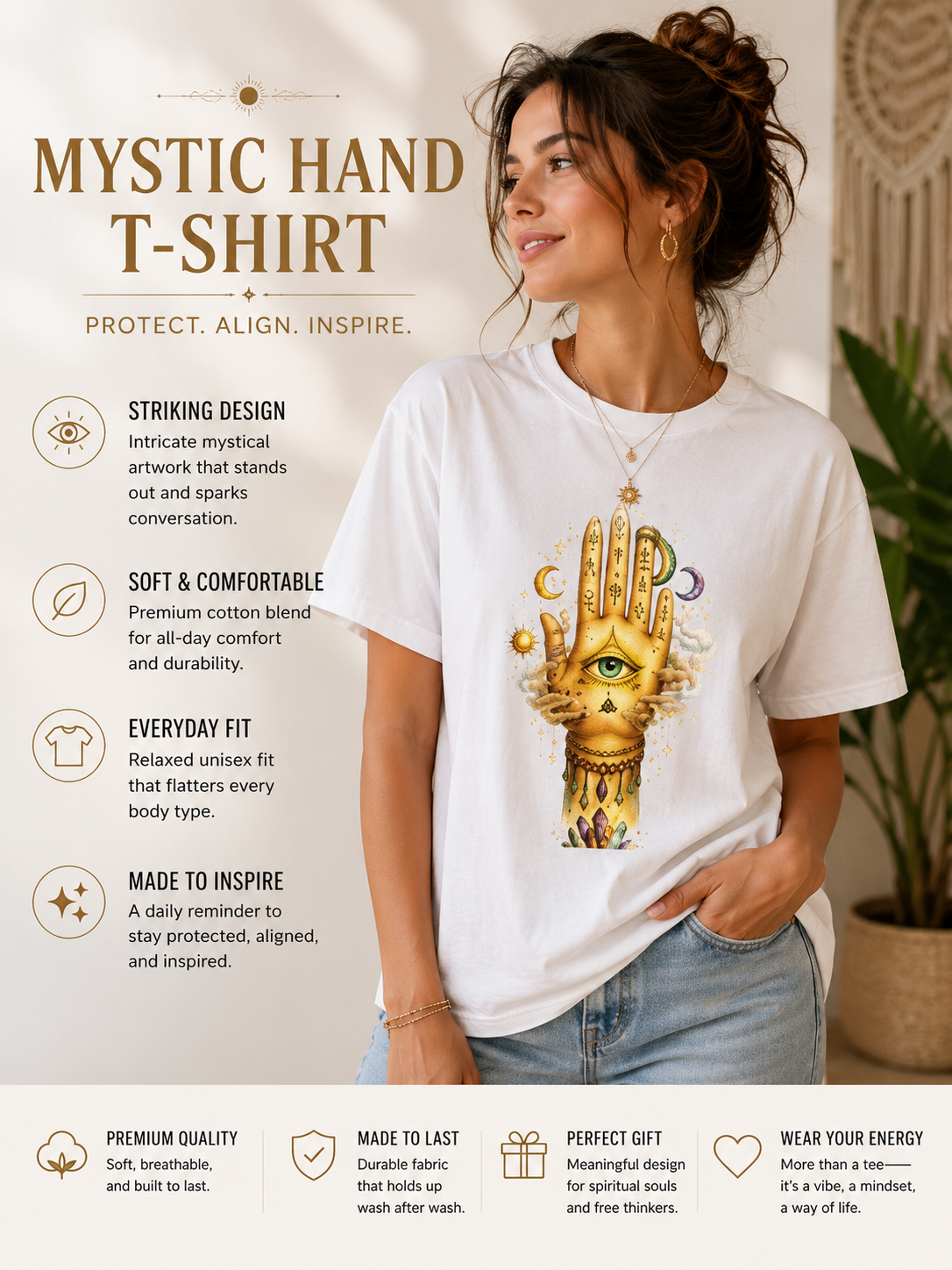 Mystical Hand Graphic Tee Boho Spiritual Shirt Celestial Eye T Shirt Witchy Aesthetic Unisex Graphic Tee Trendy Festival Clothing