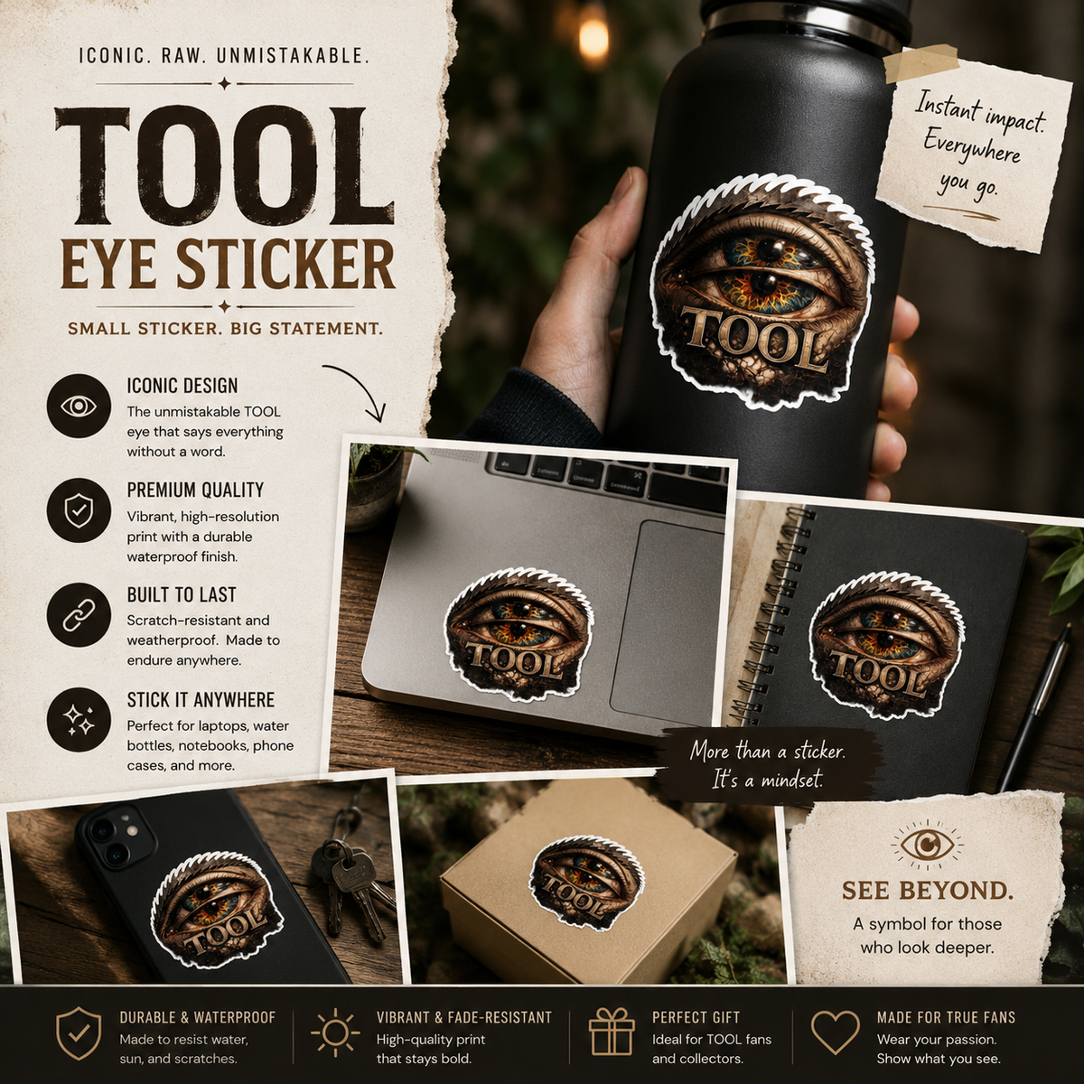 TOOL Inspired Third Eye Sticker Dark Alternative Vinyl Decal Psychedelic Eye Waterproof Laptop Sticker Gothic Aesthetic
