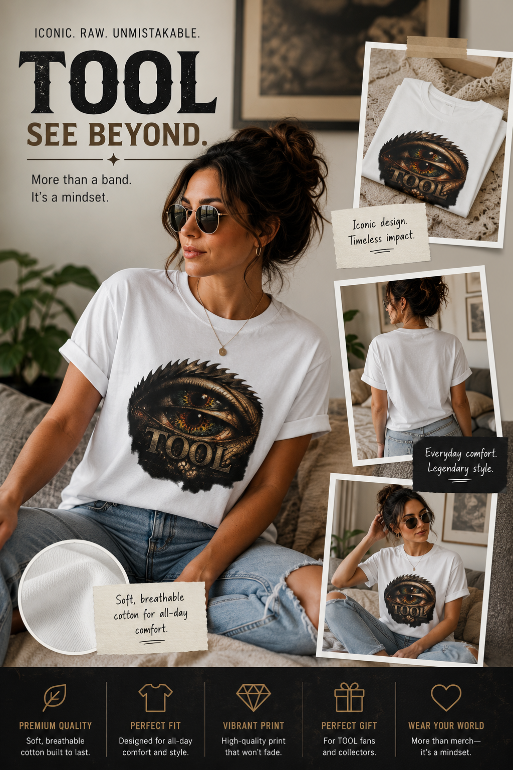 Tool Inspired Eye Graphic Shirt Alternative Rock Tee Dark Heather Band Shirt Gothic Streetwear Unisex Graphic T Shirt
