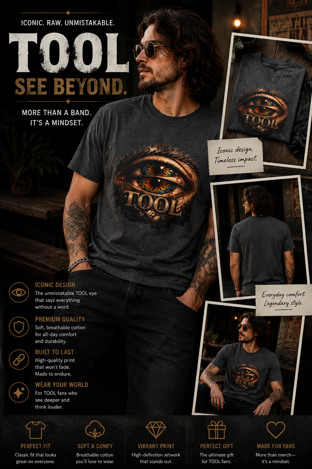 Tool Inspired Eye Graphic Shirt Alternative Rock Tee Dark Heather Band Shirt Gothic Streetwear Unisex Graphic T Shirt