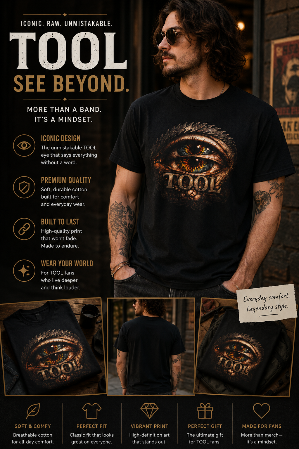 Tool Inspired Eye Graphic Shirt Alternative Rock Tee Dark Heather Band Shirt Gothic Streetwear Unisex Graphic T Shirt