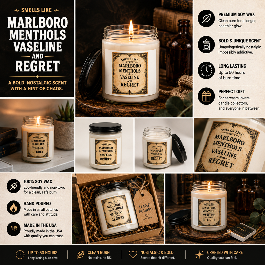 Funny Soy Candle | Smells Like Marlboro Menthols Vaseline and Regret | Adult Humor Gift | Gag Gift for Her Him | Sarcastic Candle 9oz
