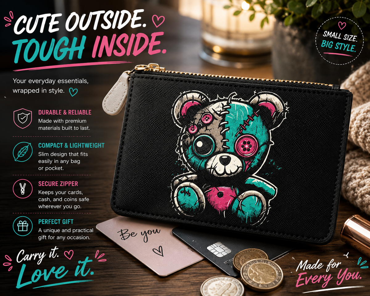Cute Creepy Teddy Bear Clutch Bag Gothic Aesthetic Coin Purse Horror Cute Wallet Alternative Fashion Gift