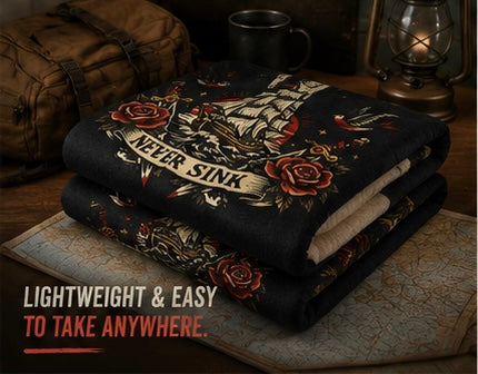 Velveteen Plush Blanket — "Stay True Never Sink" Nautical Ship & Rose Throw