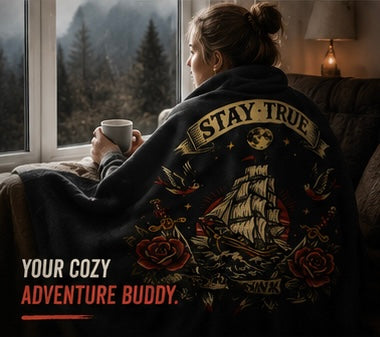 Velveteen Plush Blanket — "Stay True Never Sink" Nautical Ship & Rose Throw