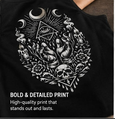 Black Cloth  Skull Floral Tank — Mystic Moon Witchy Graphic Tank Top