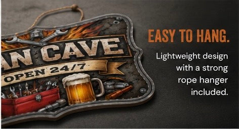 Man Cave Open 24/7 Wooden Sign | Rustic Garage & Workshop Wall Decor