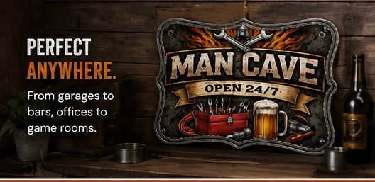 Man Cave Open 24/7 Wooden Sign | Rustic Garage & Workshop Wall Decor