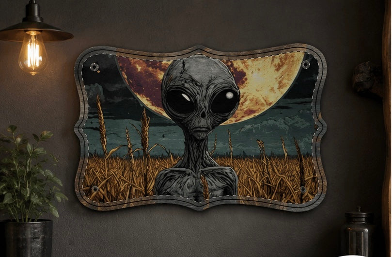 Alien Moon Wooden Sign | Sci-Fi Wall Art | UFO & Extraterrestrial Home Decor