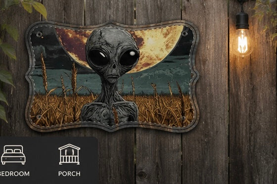 Alien Moon Wooden Sign | Sci-Fi Wall Art | UFO & Extraterrestrial Home Decor