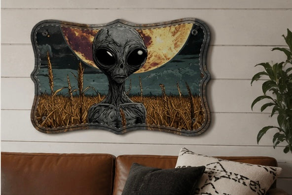 Alien Moon Wooden Sign | Sci-Fi Wall Art | UFO & Extraterrestrial Home Decor