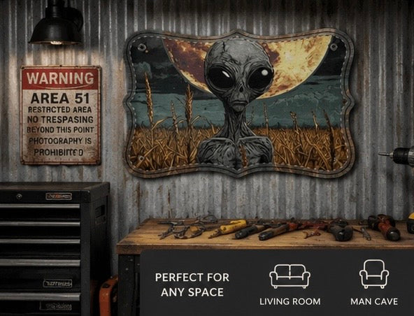 Alien Moon Wooden Sign | Sci-Fi Wall Art | UFO & Extraterrestrial Home Decor