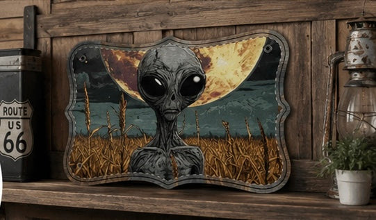 Alien Moon Wooden Sign | Sci-Fi Wall Art | UFO & Extraterrestrial Home Decor
