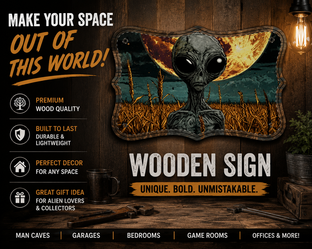 Alien Moon Wooden Sign | Sci-Fi Wall Art | UFO & Extraterrestrial Home Decor
