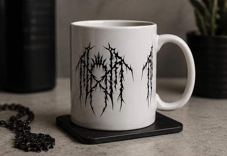 Band logo white goth aesthetic Ceramic Mug, (11oz, 15oz)