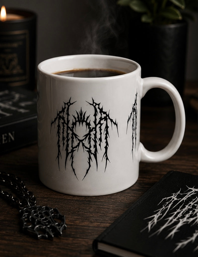 Band logo white goth aesthetic Ceramic Mug, (11oz, 15oz)