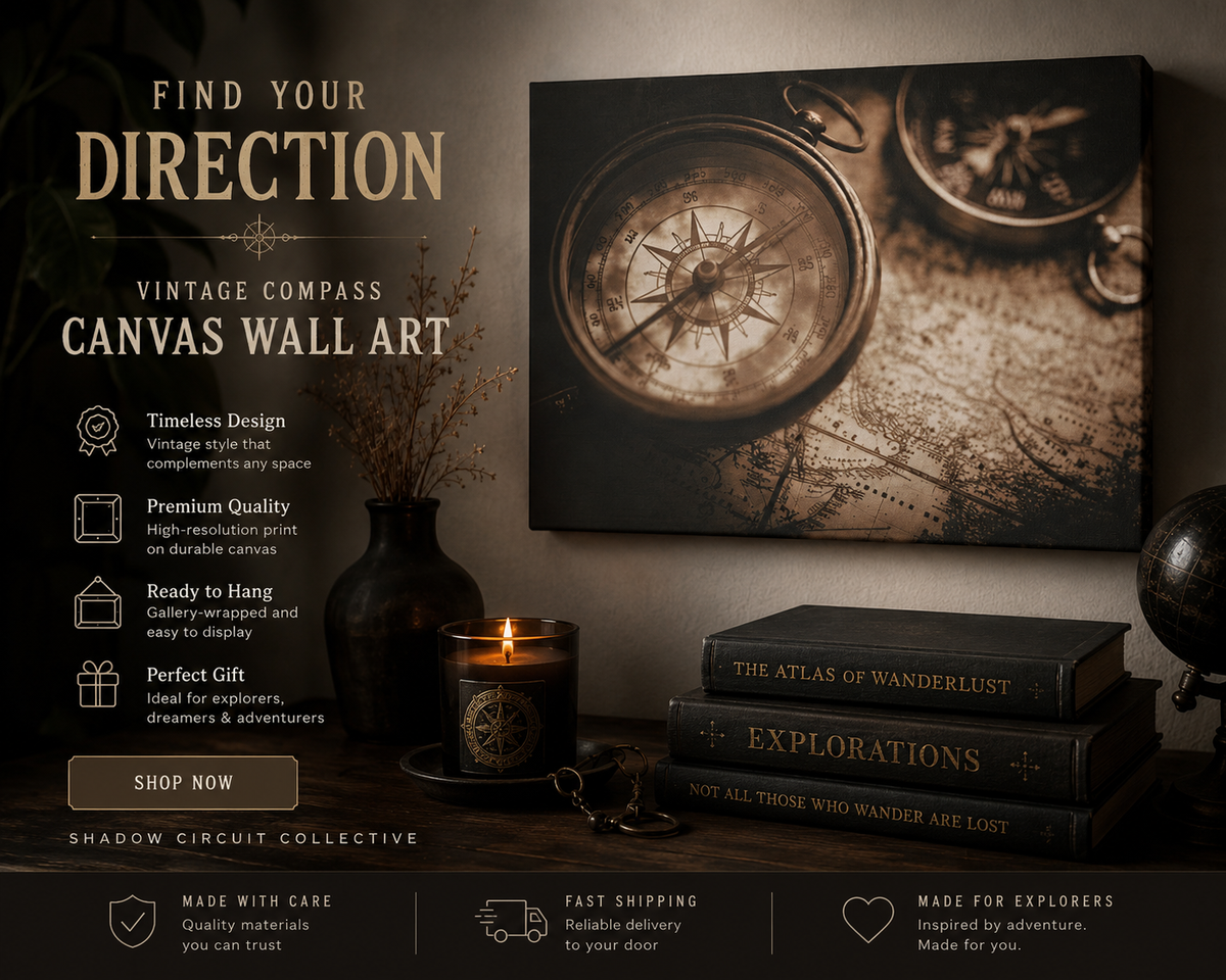 Vintage Compass Canvas Wall Art Sepia Travel Map Decor