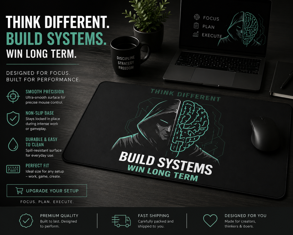Build Systems Win Long Term Desk Mat Gaming Mouse Pad Motivational Desk Setup Productivity Mat Tech Workspace Accessories Large Mousepad