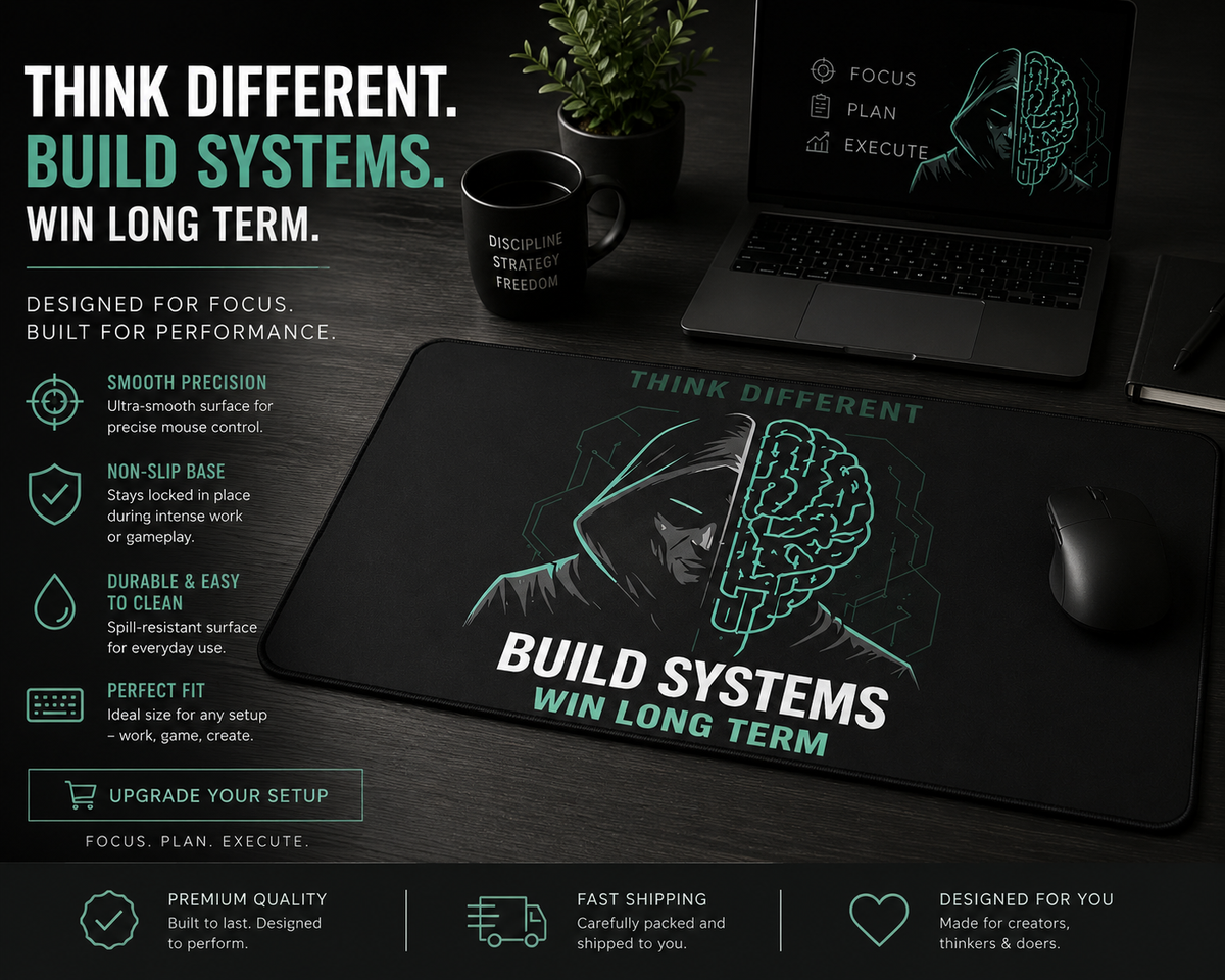 Build Systems Win Long Term Desk Mat Gaming Mouse Pad Motivational Desk Setup Productivity Mat Tech Workspace Accessories Large Mousepad