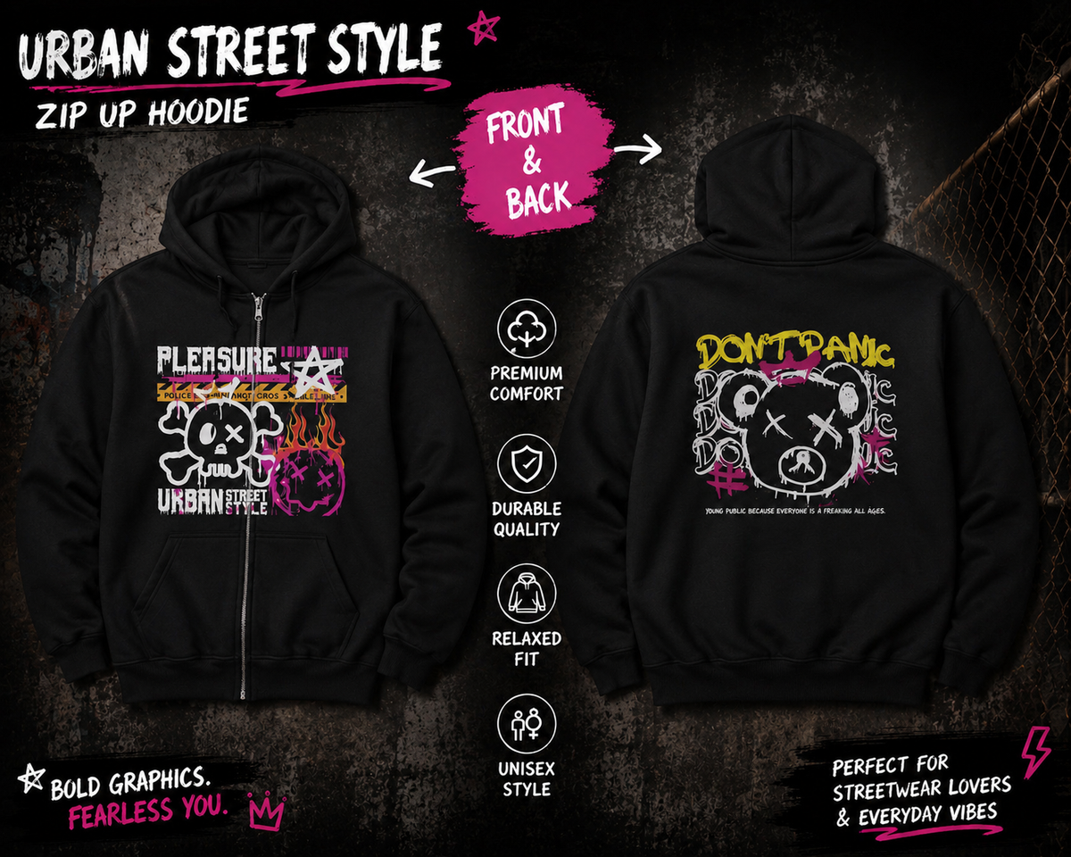 Don’t Panic Urban Street Style Zip-Up Hoodie | Graphic Streetwear Jacket