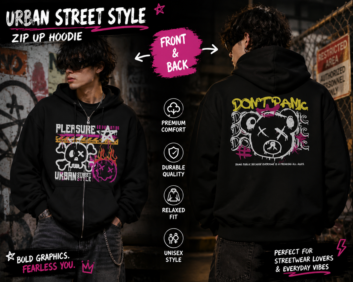 Don’t Panic Urban Street Style Zip-Up Hoodie | Graphic Streetwear Jacket