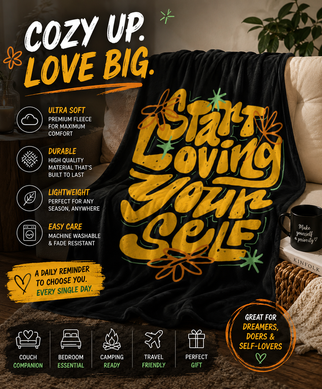 Start Loving Yourself Premium Fleece Blanket