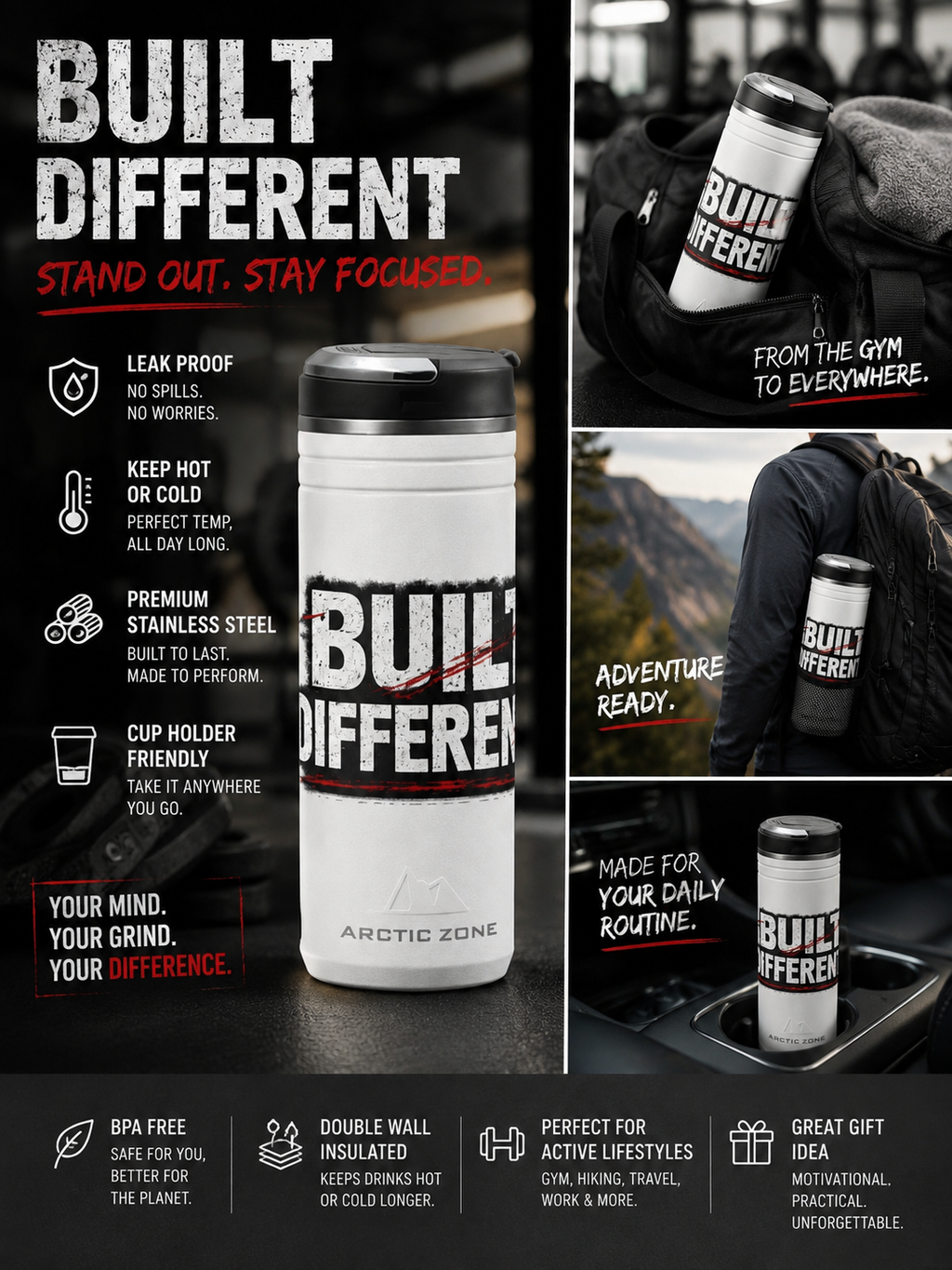 Built Different Tumbler 24oz insulated travel mug motivational tumbler gym coffee cup hustle mindset cup stainless steel tumbler