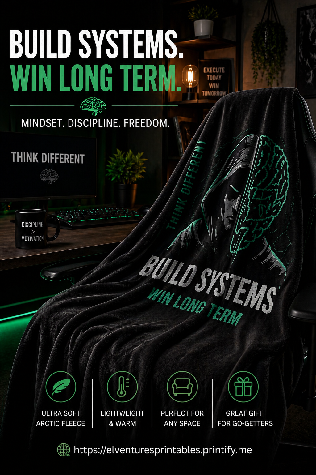Build Systems. Win Long Term. Motivational Arctic Fleece Blanket