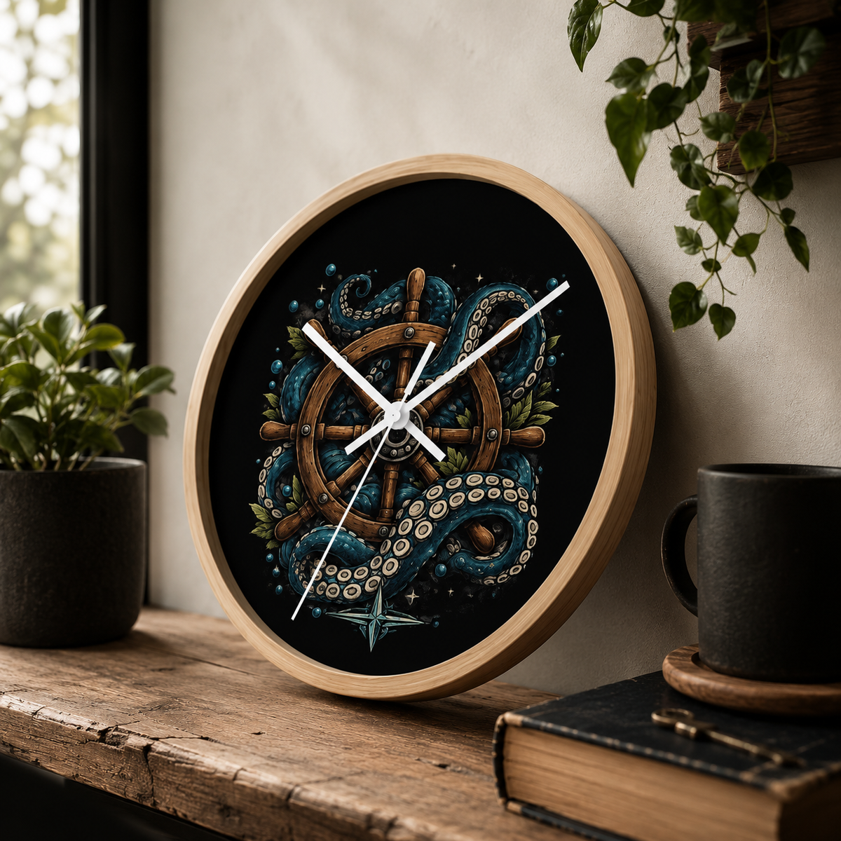 Nautical Octopus Wall Clock Coastal Gothic Decor Ocean Inspired Clock Stay True To Your Mind Alternative Wall Art